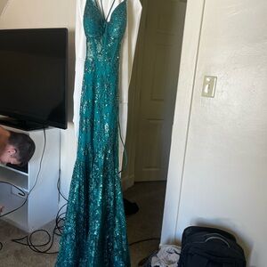 Windsor Teal Sequin Prom Dress